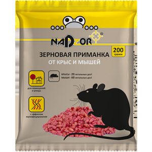 Зерновая приманка от мышей и крыс «Nadzor», 200 г (1 упаковка)