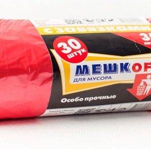 Мешок с завязками, ПНД, «МЕШКОFF», 35 л, 30 штук в упаковке, 25 коробок, красный (1 рулон)