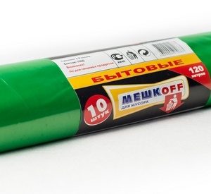 Мешок для мусора «МЕШКОFF», 120 л, ПВД, 10 штук в упаковке, 20 коробок, бытовой, зеленый